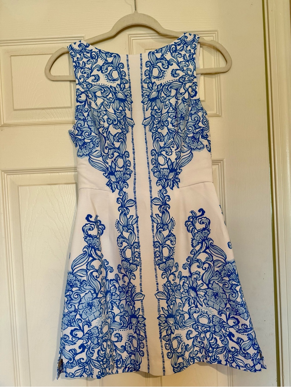Lilly Pulitzer White Mini Dress with Blue Floral Scrolls